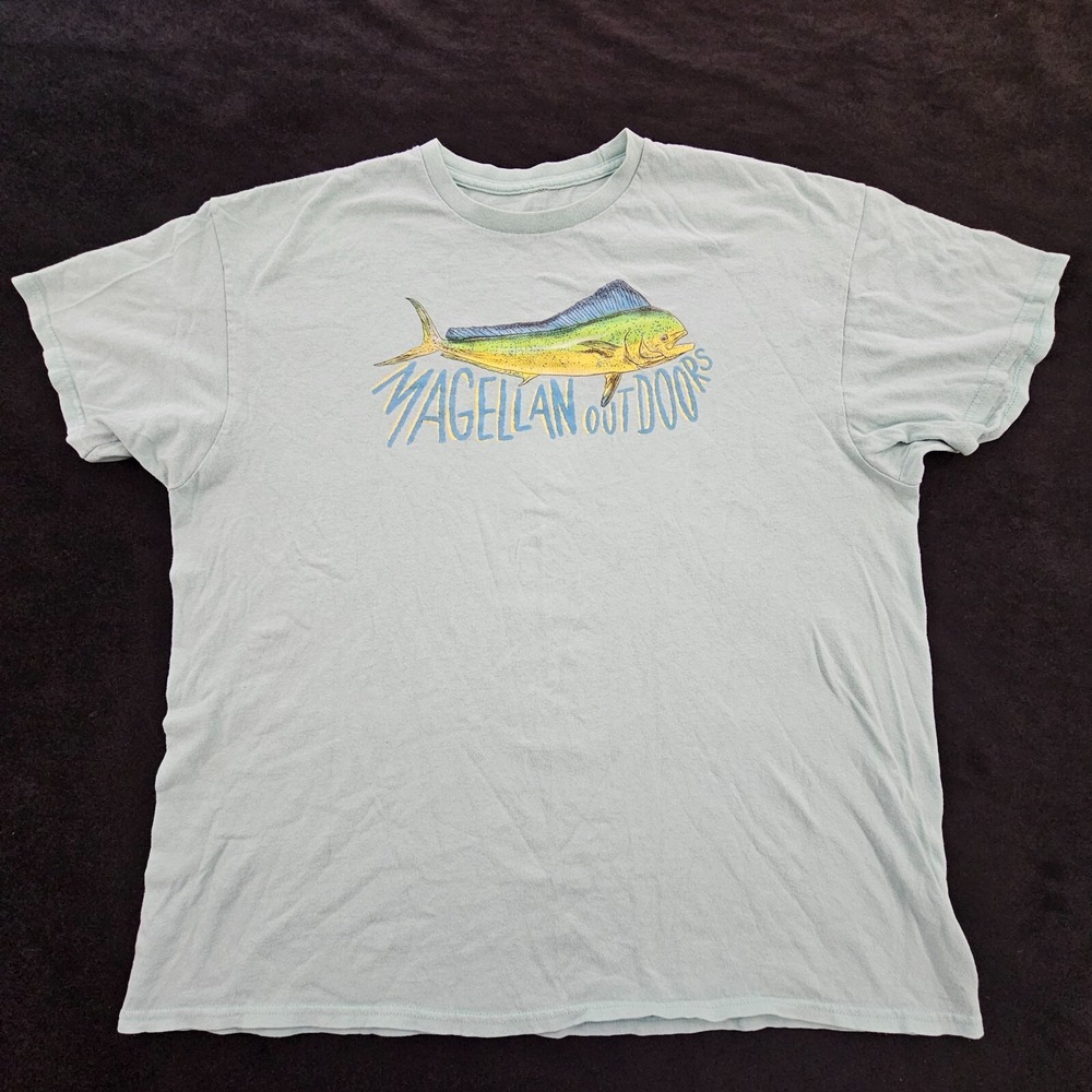 Magellan Outdoors Fish Light Blue Short Sleeve Cotton T-Shirt Men's L